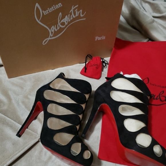 Christian Louboutin Shoes - Christian Louboutin Red Bottom Black Suede Closed Toe Booties Heels Size 6.5 NIB